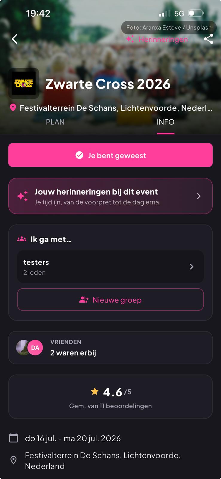 Een festival zoeken in de Stuubs-app