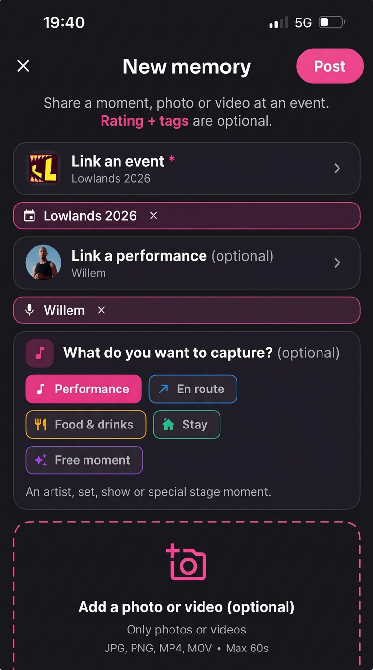 Adding a festival memory with photos in Stuubs