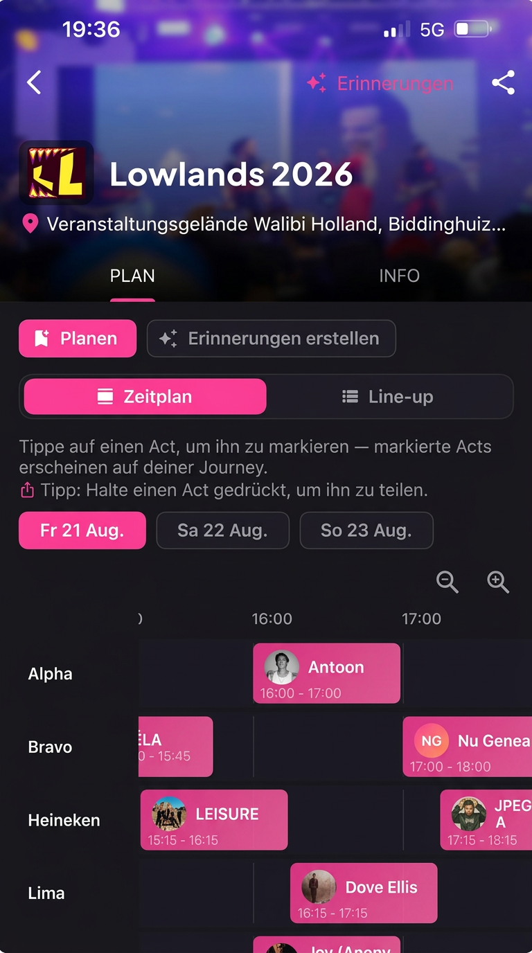 Festival-Timetable in Stuubs mit ausgewählten Acts