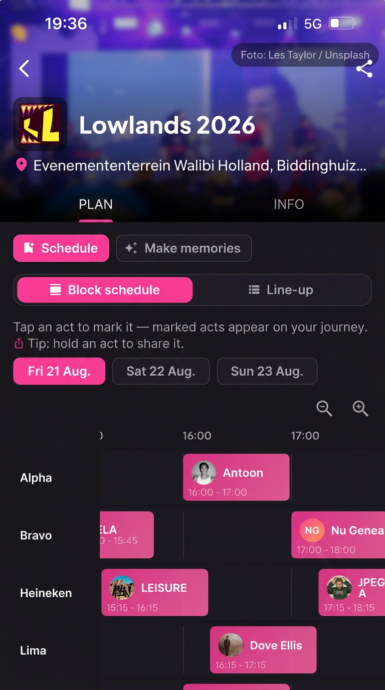 Stuubs festival timetable with selected acts